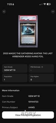 Magic Aang Foil 2025 TLA EN Legendary Creature PSA 10 #0203 double sided POP 1