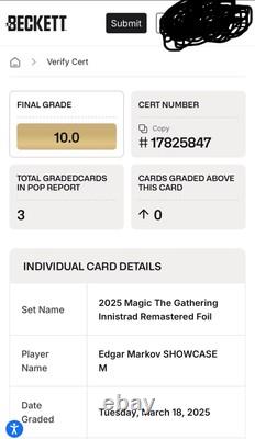 Mtg Edgar Markov Showcase Foil #328 Mythic BGS Pristine 10? Free Shipping